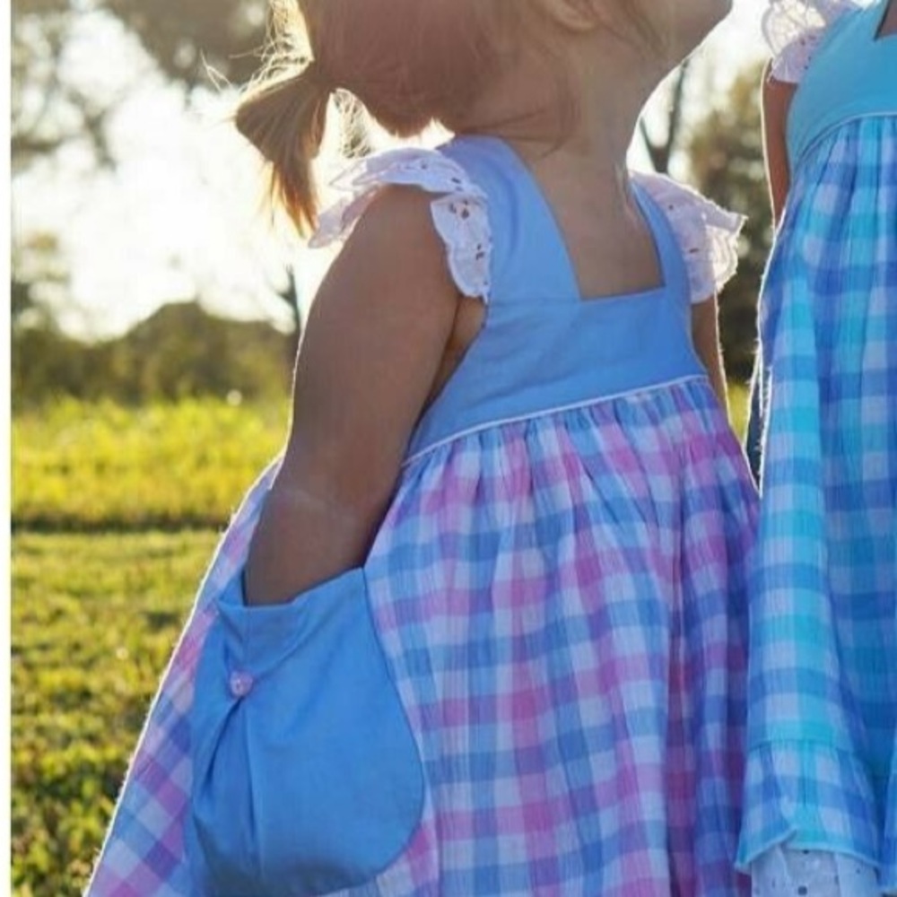 WDW Well Dressed Wolf Pink Blue Plaid Cotton Candy Aunt Heart Size 4T